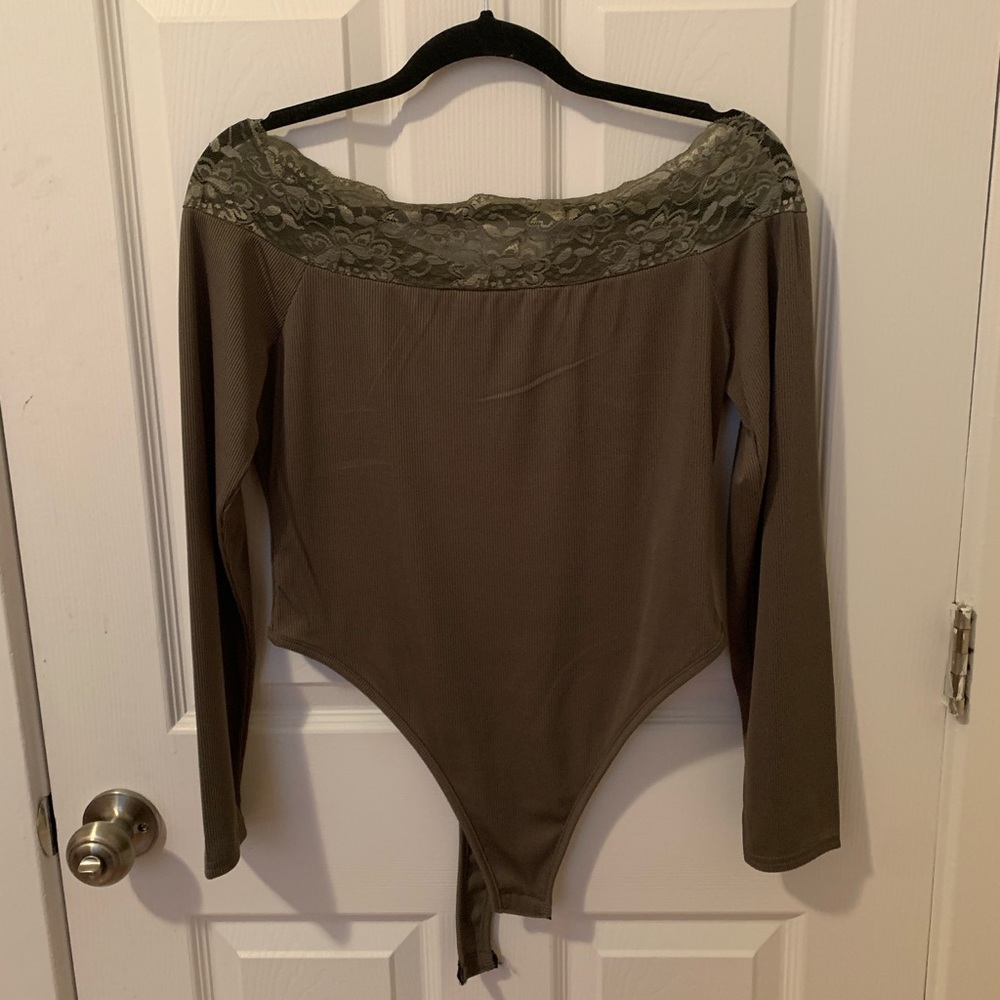 off the shoulder lace trimmed body suit